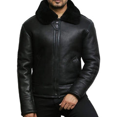 Men’s B3 Sheepskin Shearling Aviator Bomber Jacket – Fur-Lined Pilot Coat
