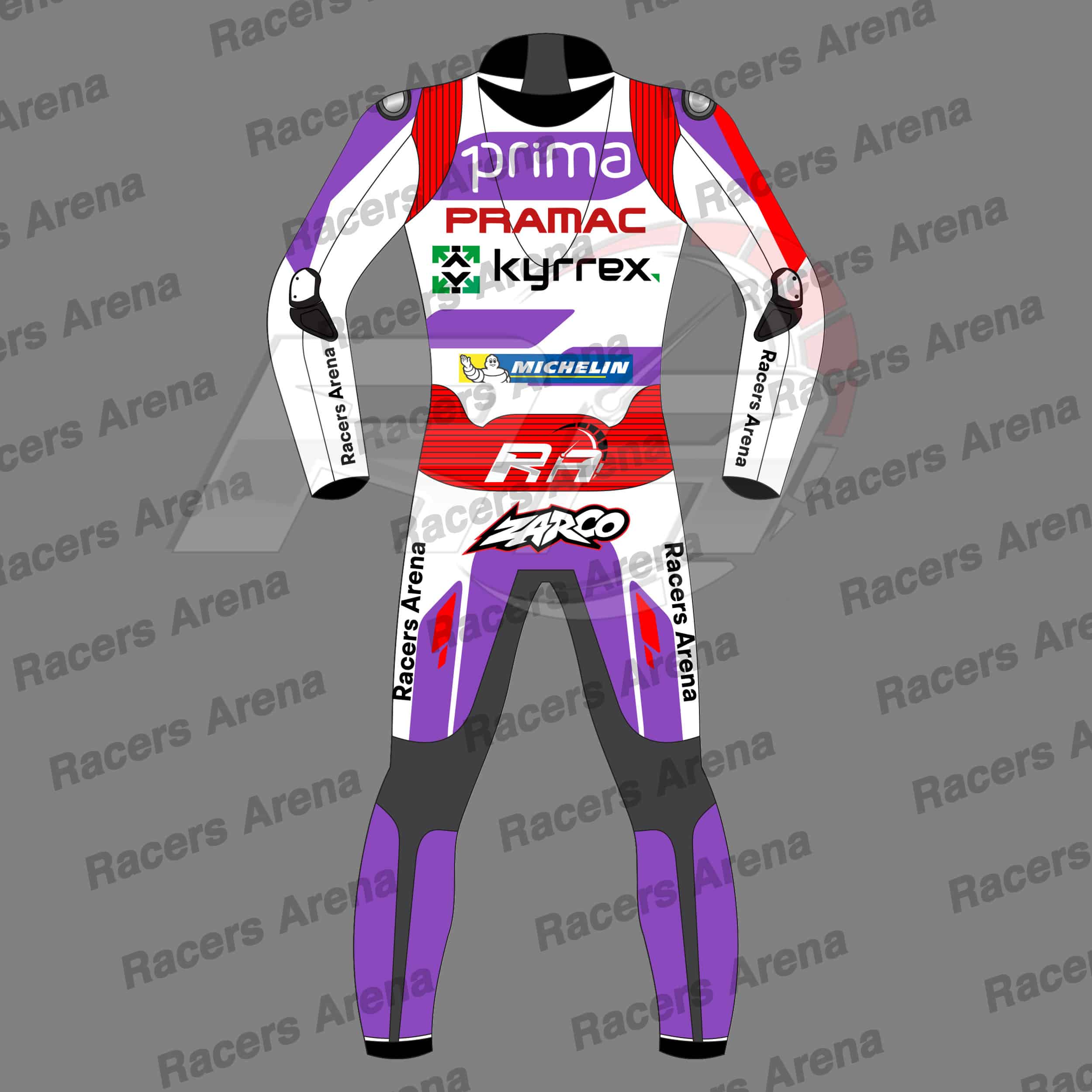 Johann Zarco Ducati Pramac MotoGP 2023 Motorcycle Leather Racing Suit Back