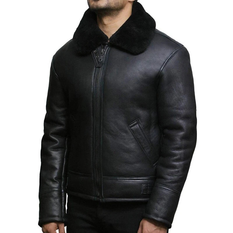 Men’s B3 Sheepskin Shearling Aviator Bomber Jacket – Fur-Lined Pilot Coat