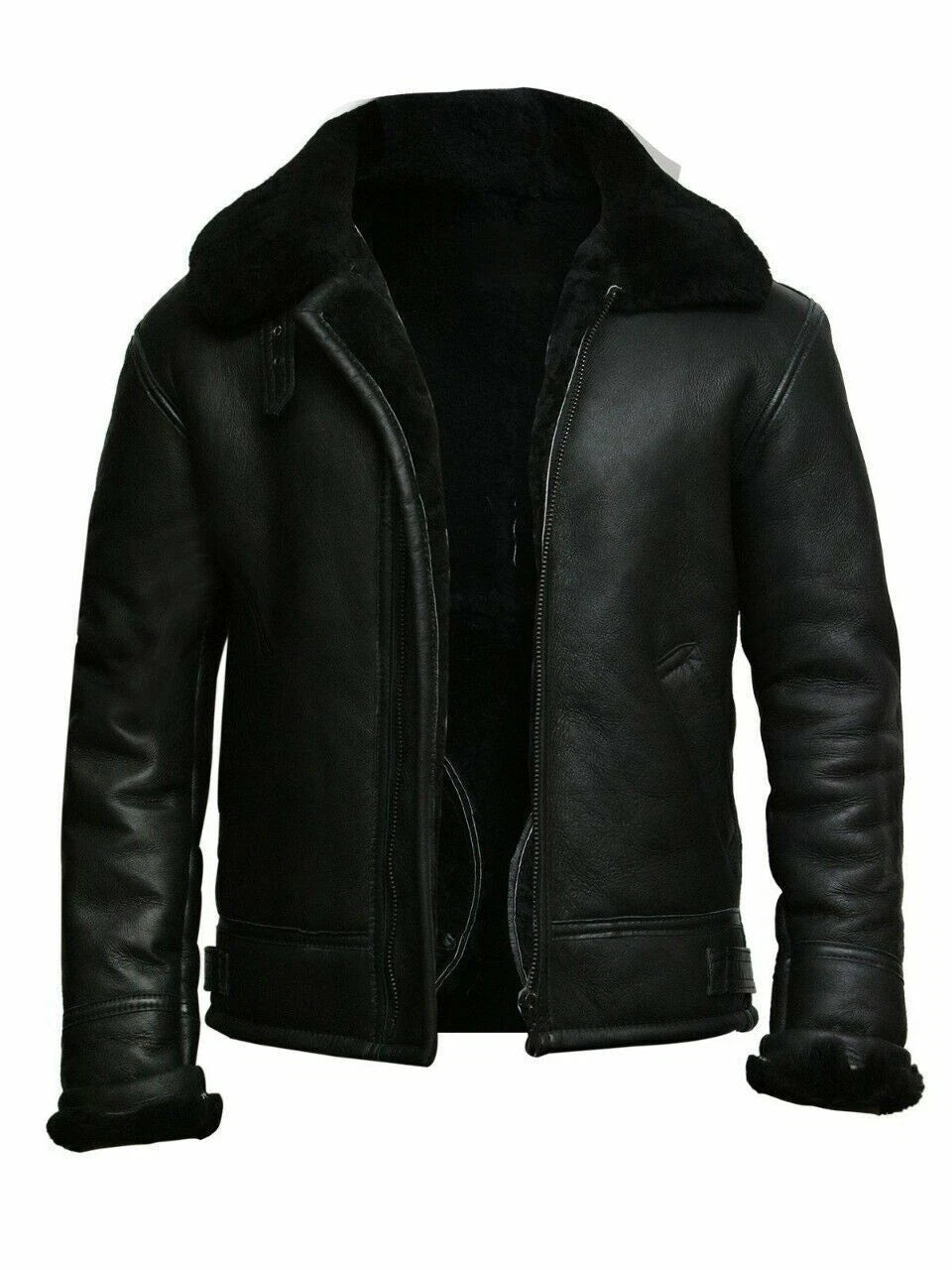 Men’s B3 Sheepskin Shearling Aviator Bomber Jacket – Fur-Lined Pilot Coat